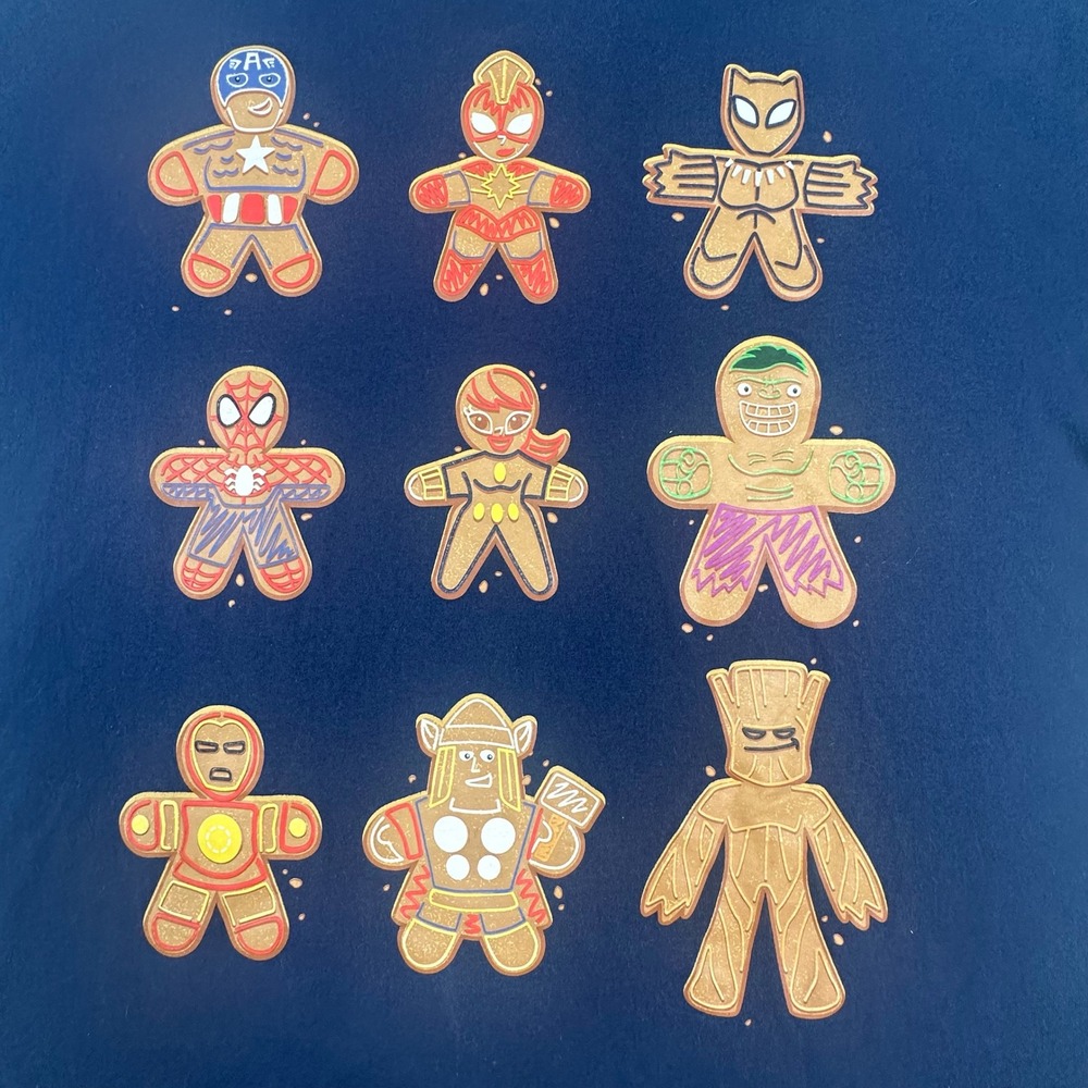 Marvel Avengers Gingerbread Cookie Holiday Graphic T-Shirt Navy Blue XL - Picture 2 of 4